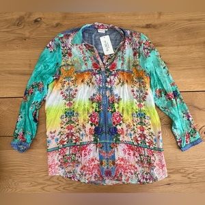 BILGOLA Australia Beach cover tunic L/XL floral bohemian top 100% viscos…